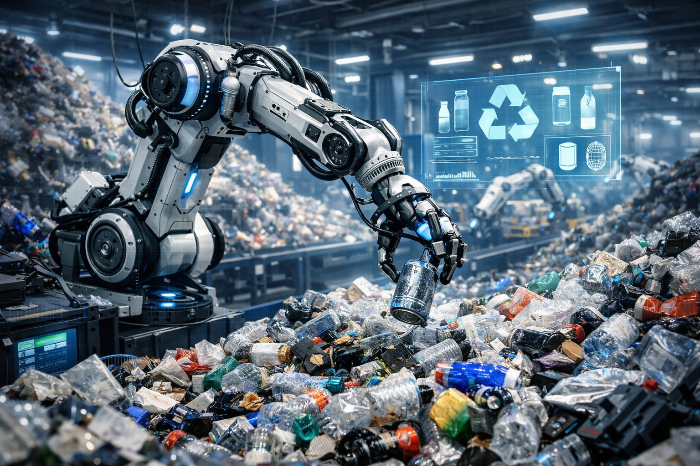 인공지능과 자동화 기술이 결합된 미래형 업사이클링 소재 선별 시스템.