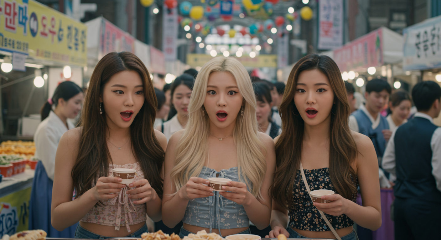 행사에서 놀란 표정을 짓는 여성들