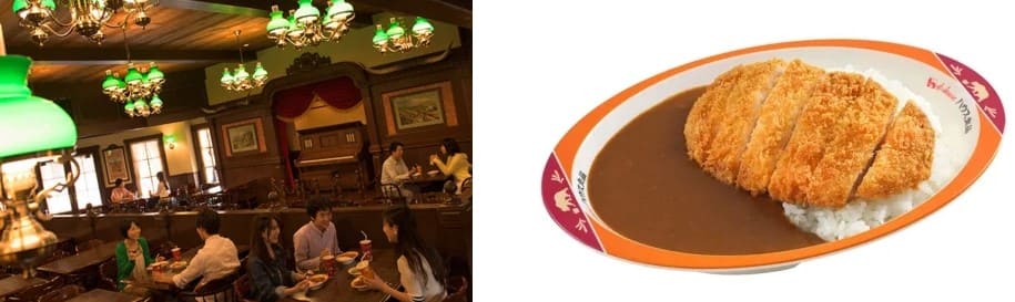 식당 안의 테이블에 사람들이 앉아서 음식을 먹고 있다.