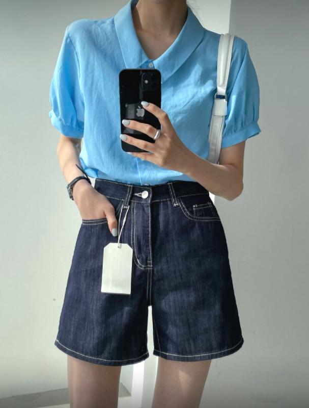 바니 논페이드 스티치 생지 진청 숏 4부 데님 청반바지