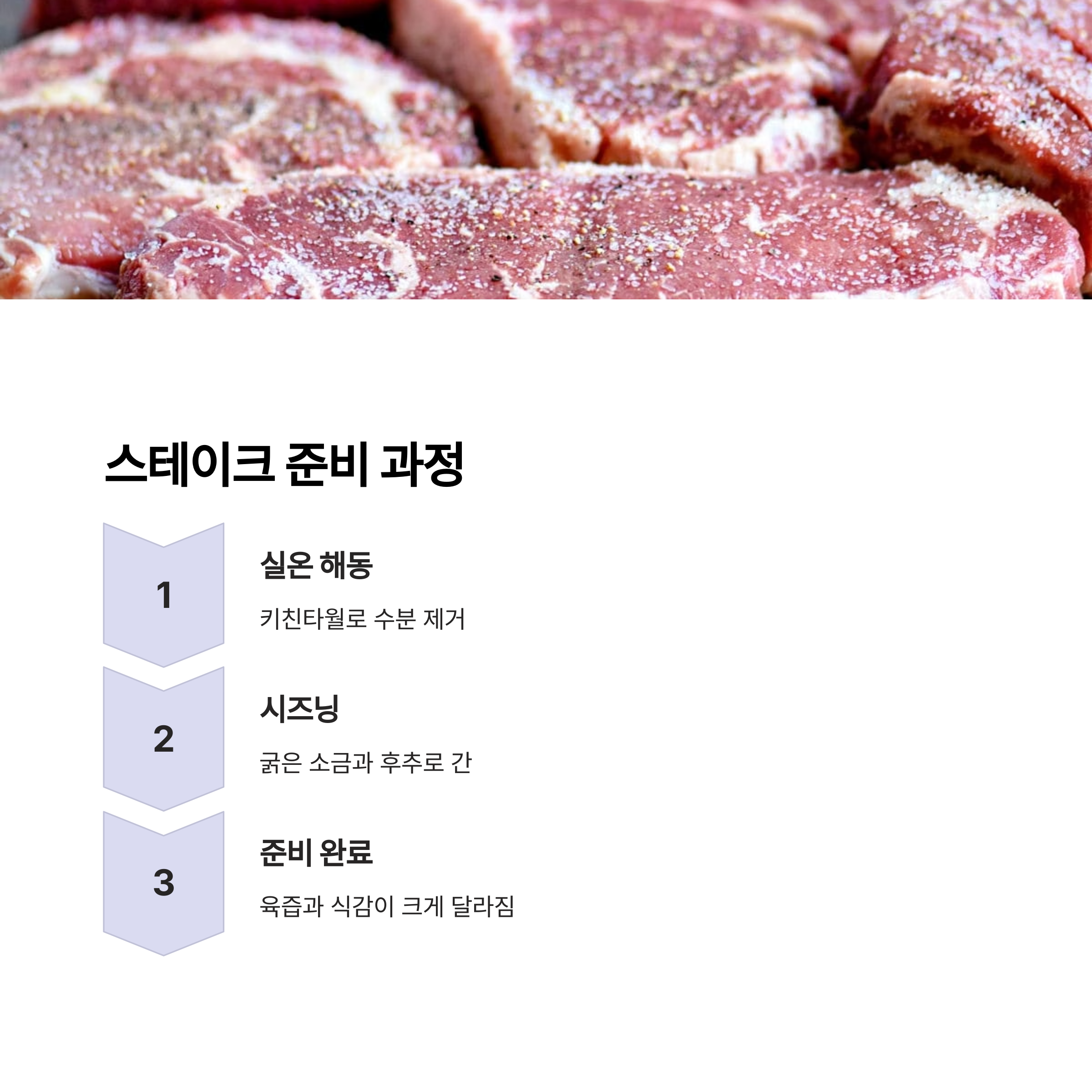 스테이크 준비과정 관련 사진