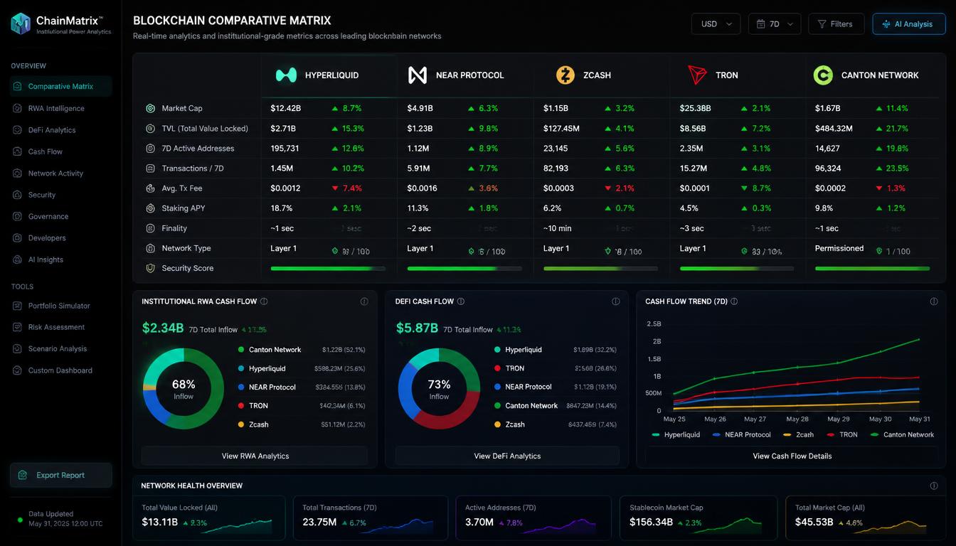 Comparative financial data dashboard contrasting real-world token utility and fee-burning mechanics across Canton Network and other major blockchains.