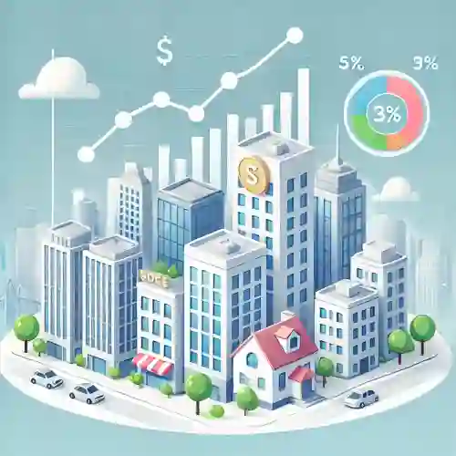 부동산 투자와 성장성을 표현한 현대적 도시 건물 그림