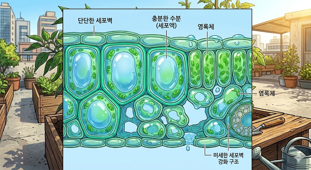 식물의 세포 구조가 강화되는 모습을 도식화한 그림