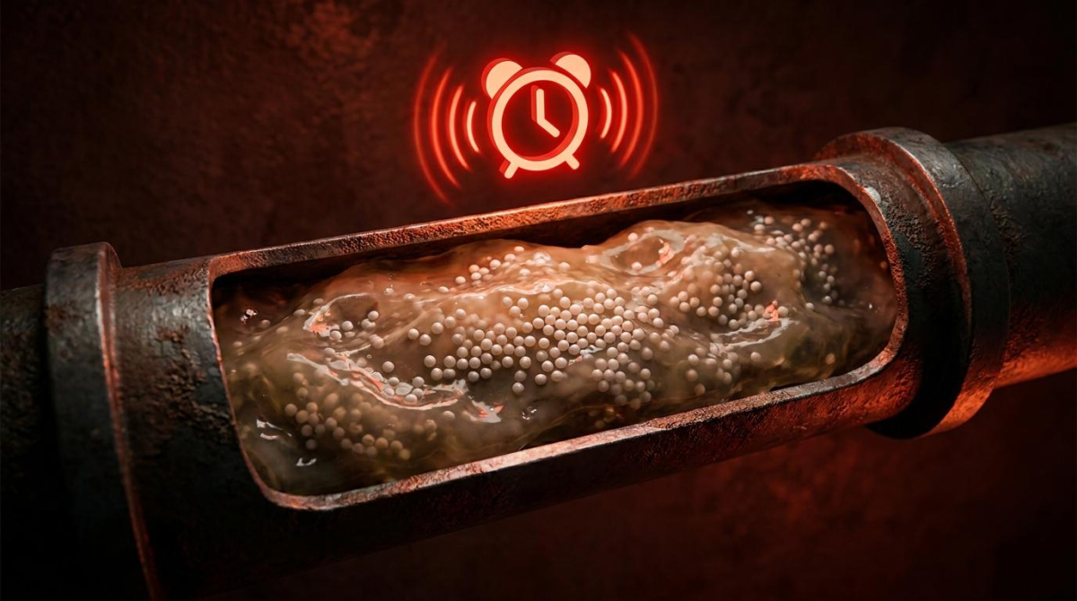 배수구 내벽의 해충 산란 및 10일 주기 부화 과정 시각화