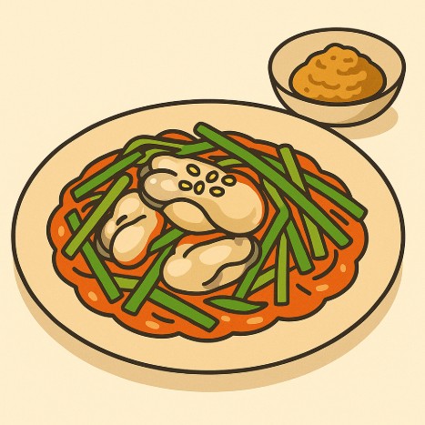 평면 일러스트로 표현한 겨울 제철 굴무침