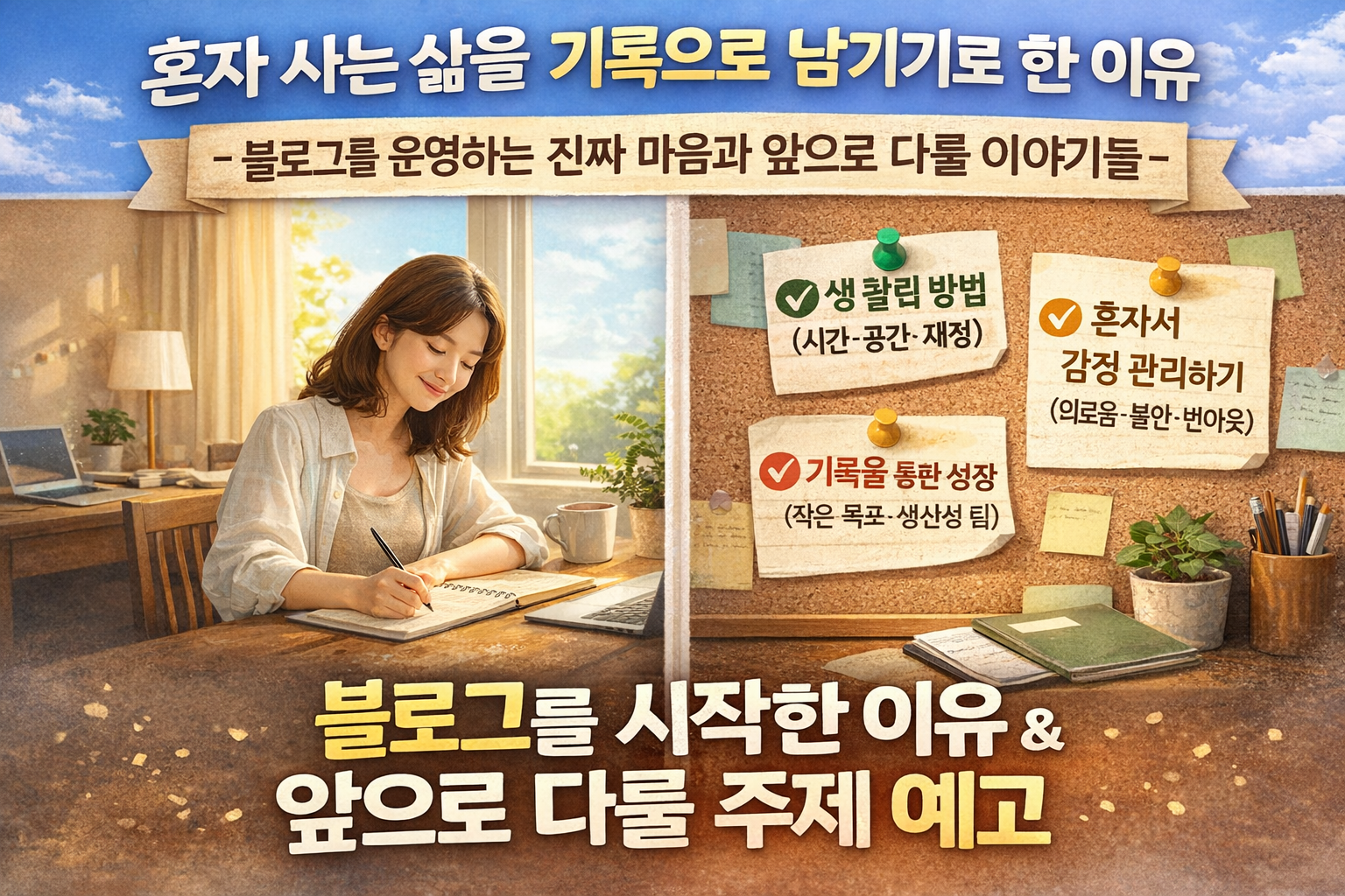 혼자 사는 삶을 기록으로 남기기로 한 이유– 블로그를 시작한 진짜 마음과 앞으로의 이야기