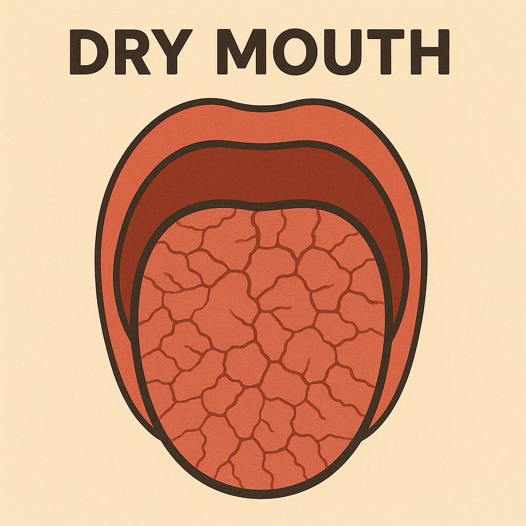 여름철 구강건조증 증상을 보여주는 일러스트 이미지