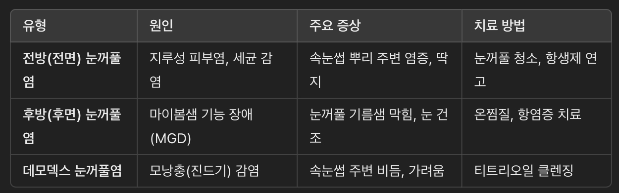 눈꺼풀염의 유형 및 특징