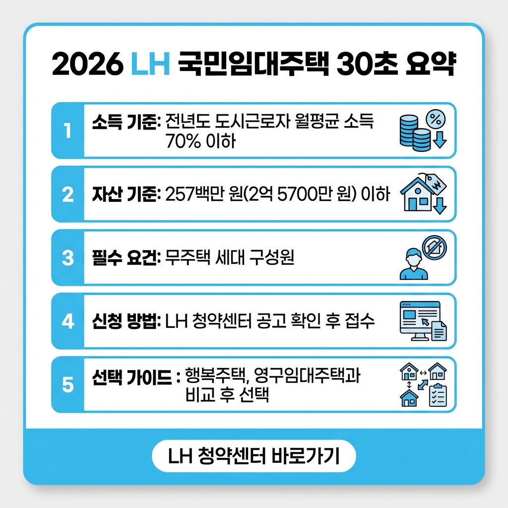 2026 LH 국민임대주택 입주 자격 핵심 요약 카드