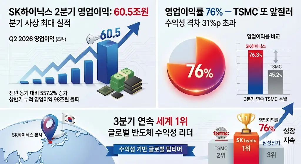 SK하이닉스 2026년 2분기 영업이익 60조5426억원, 영업이익률 76% 사상 최고이미지