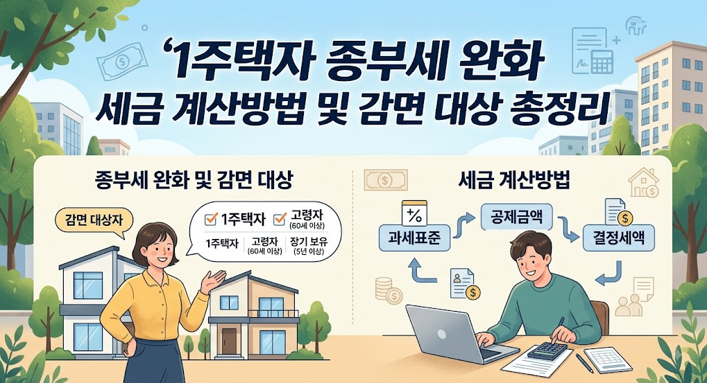 1주택자 종부세 완화 세금 계산방법 및 감면 대상 총정리