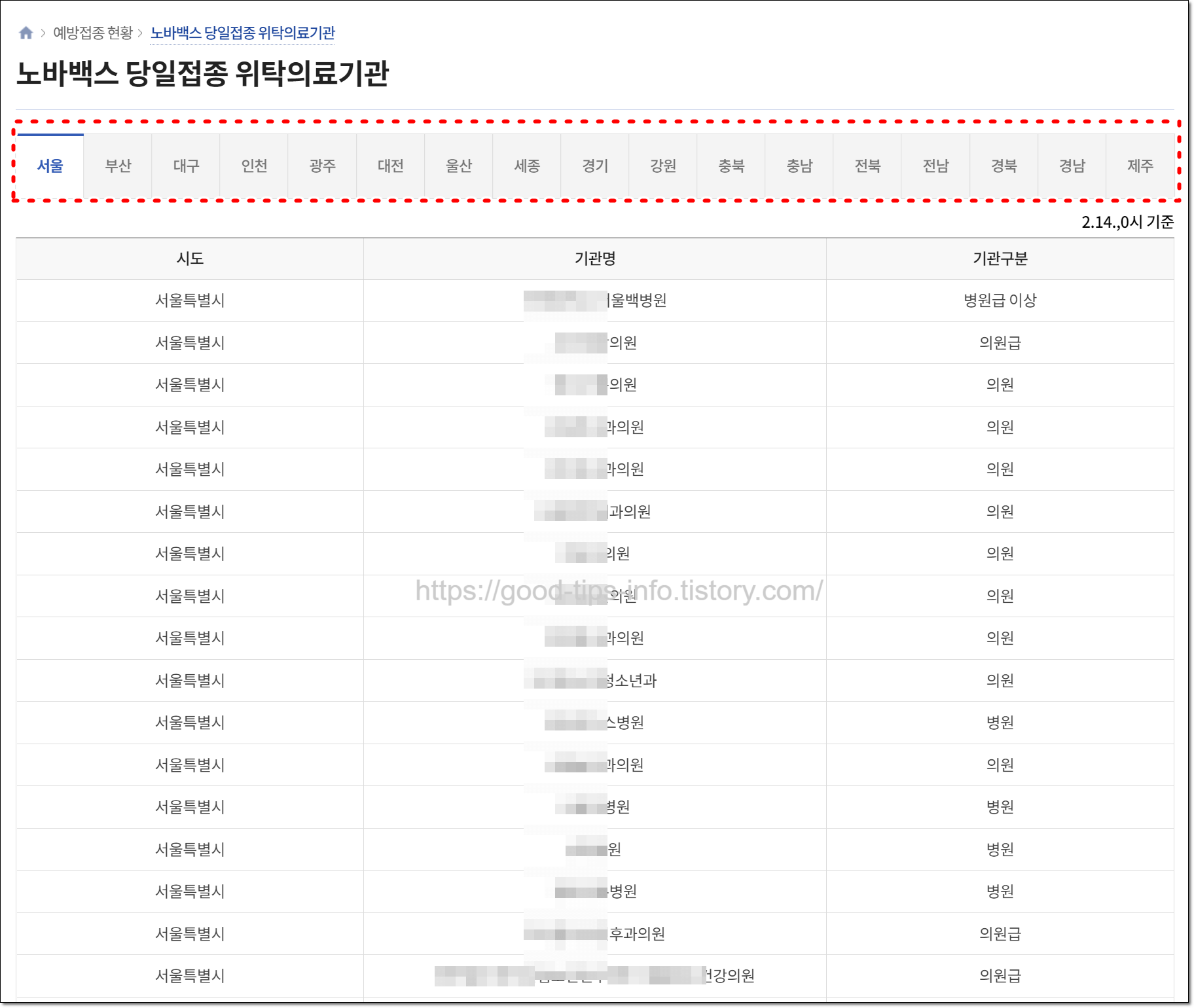 당일접종-위탁의료기관-검색결과