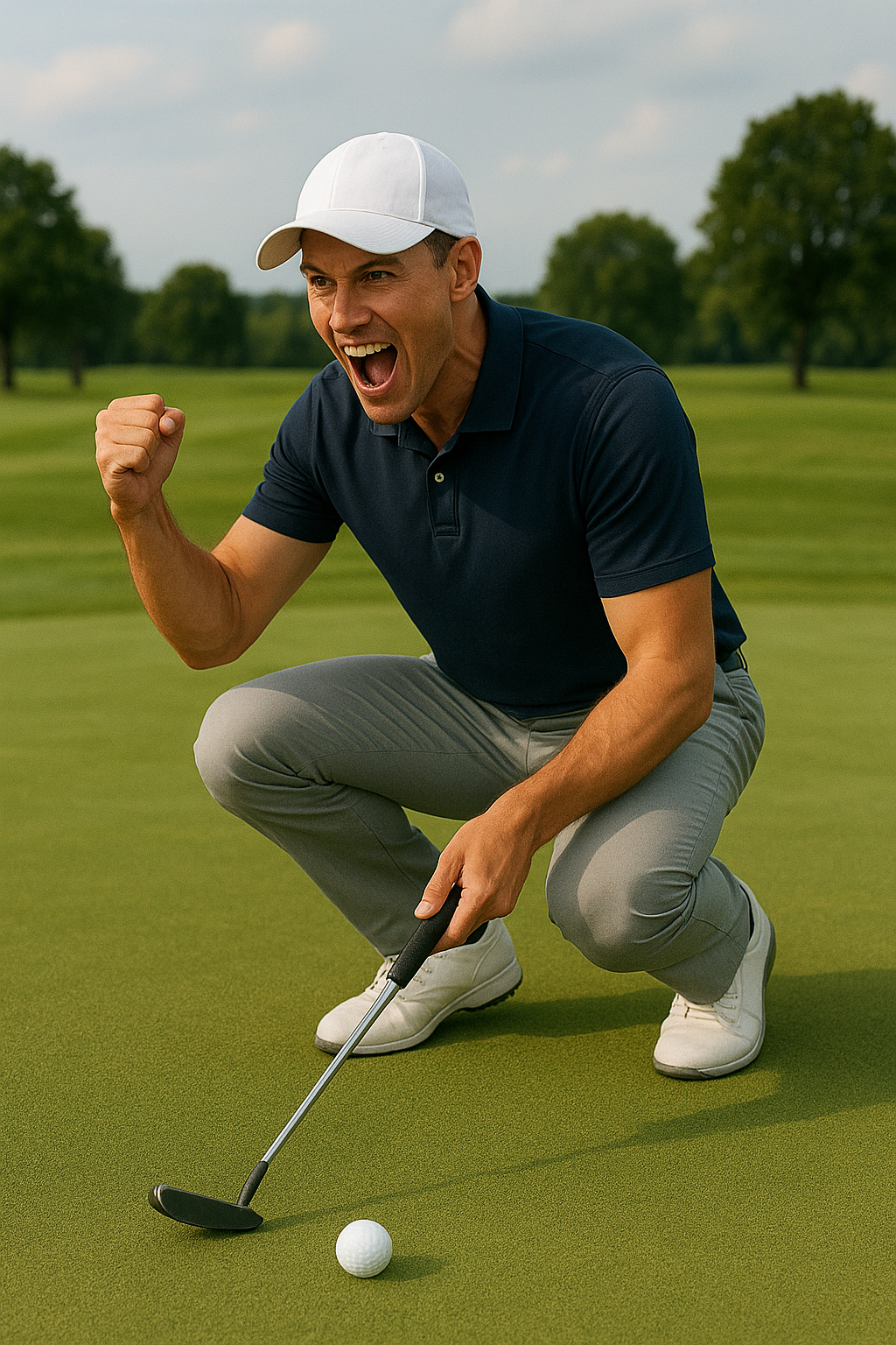 남자 프로 골퍼 원 퍼팅으로 버디 잡는 모습