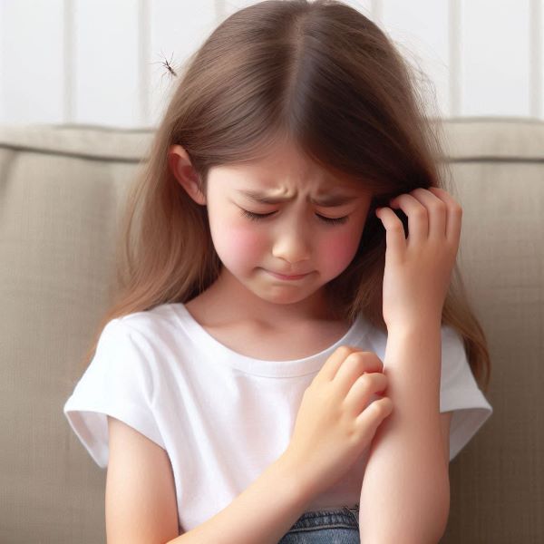 섬유 알러지로 몸을 긁고 있다.