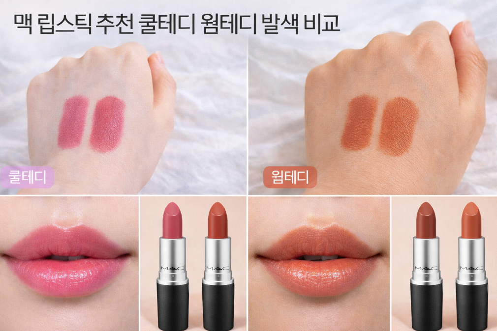 맥 립스틱 쿨톤 웜톤 발색 한눈에 비교