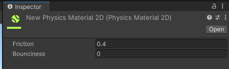 physic material 2d의 인스펙터