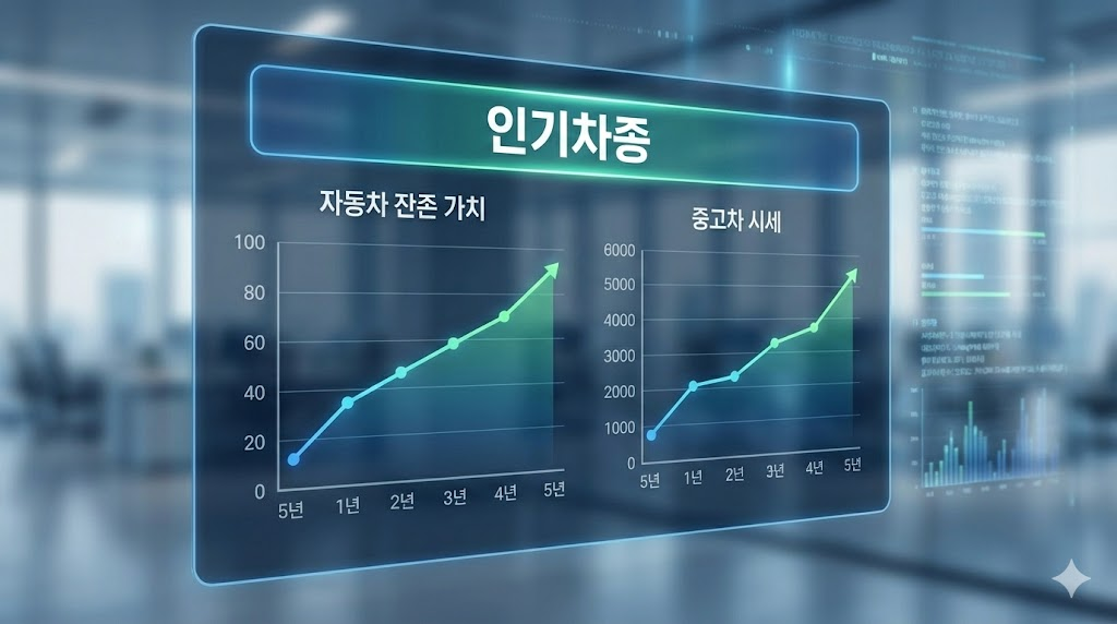 2026년 인기 자동차들의 시장 점유율과 경제성을 분석한 정보 그래픽입니다.