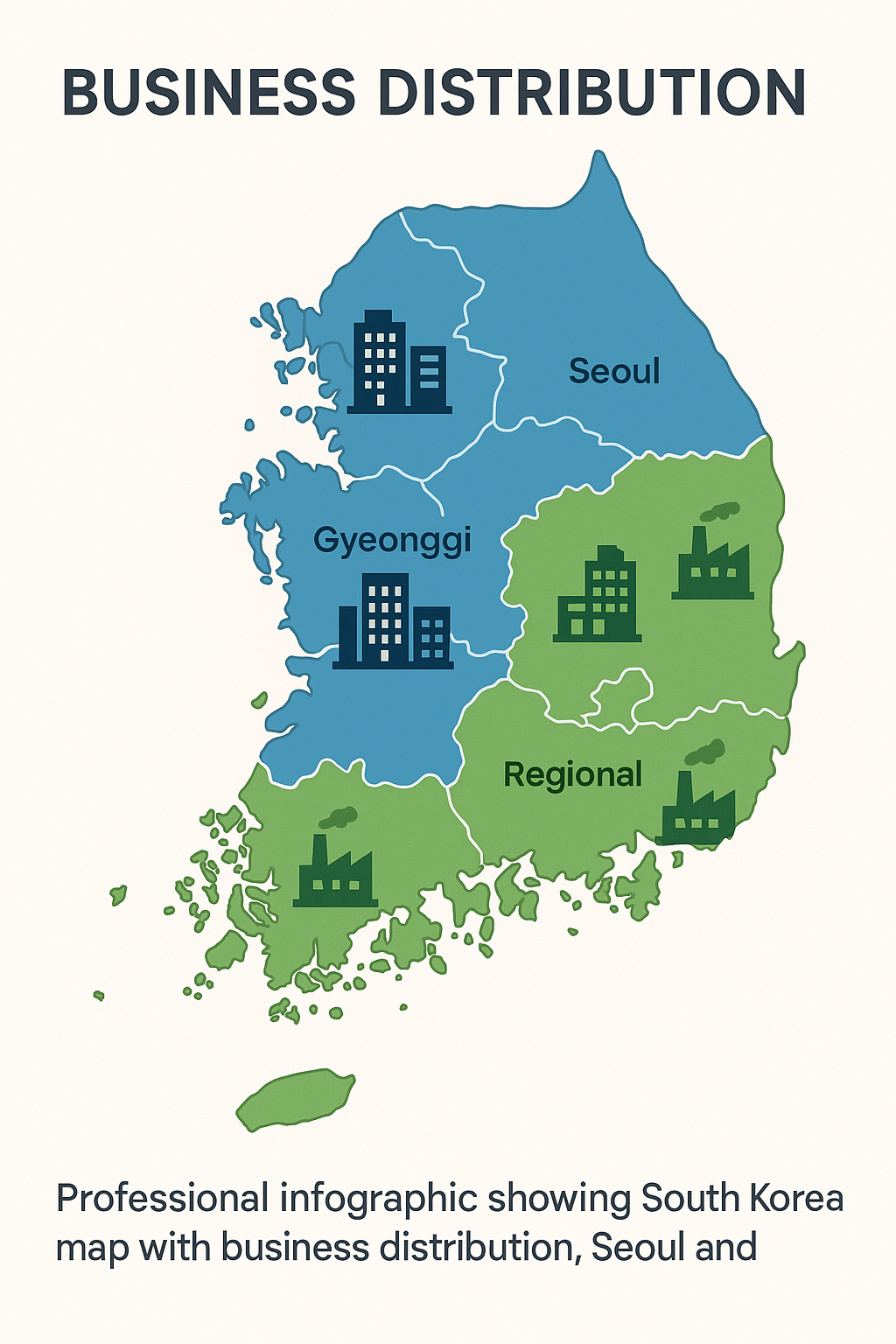 한국 지도에 서울, 경기, 지방 기업 분포도