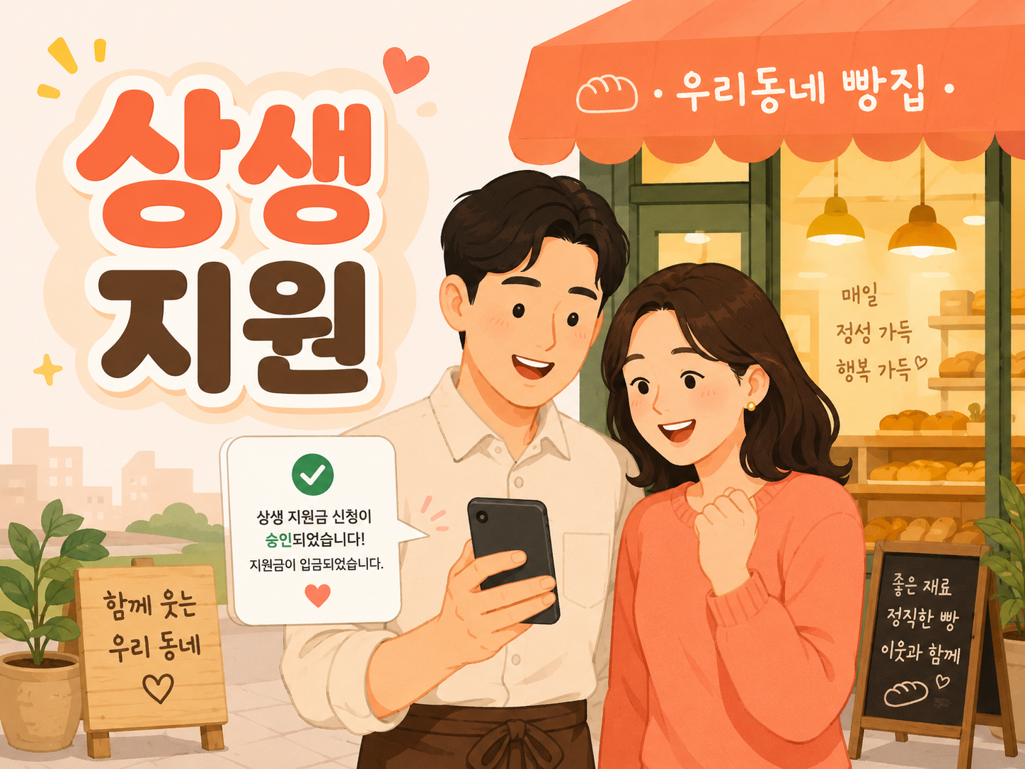 확한 통계를 바탕으로 소상공인 지원 정책이 실현되는 상생 일러스트