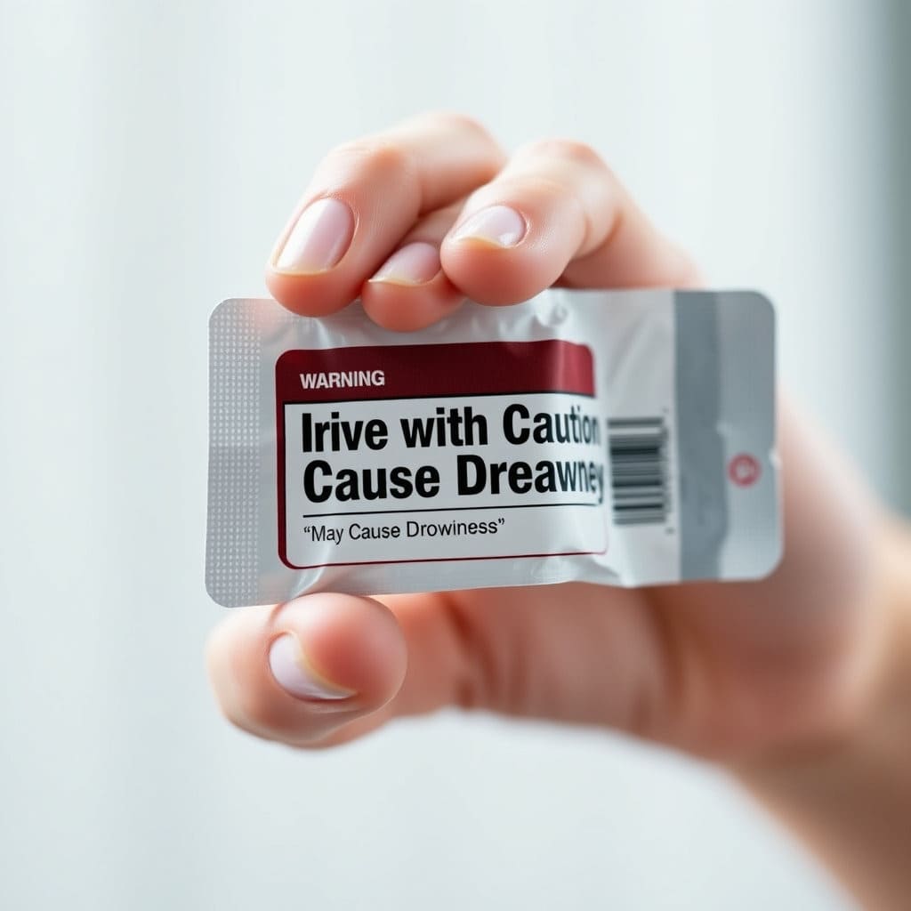 약물 복용 전 약물 라벨에 명시된 주의사항을 꼼꼼히 확인하는 습관의 중요성을 시각적으로 안내합니다.