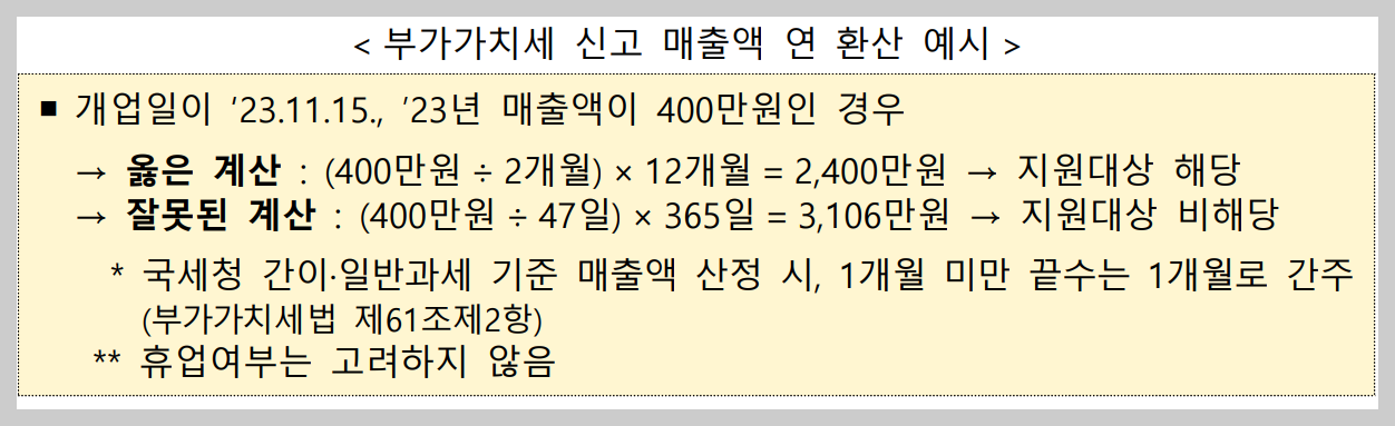 부가세 신고 매출액 연환산 예시