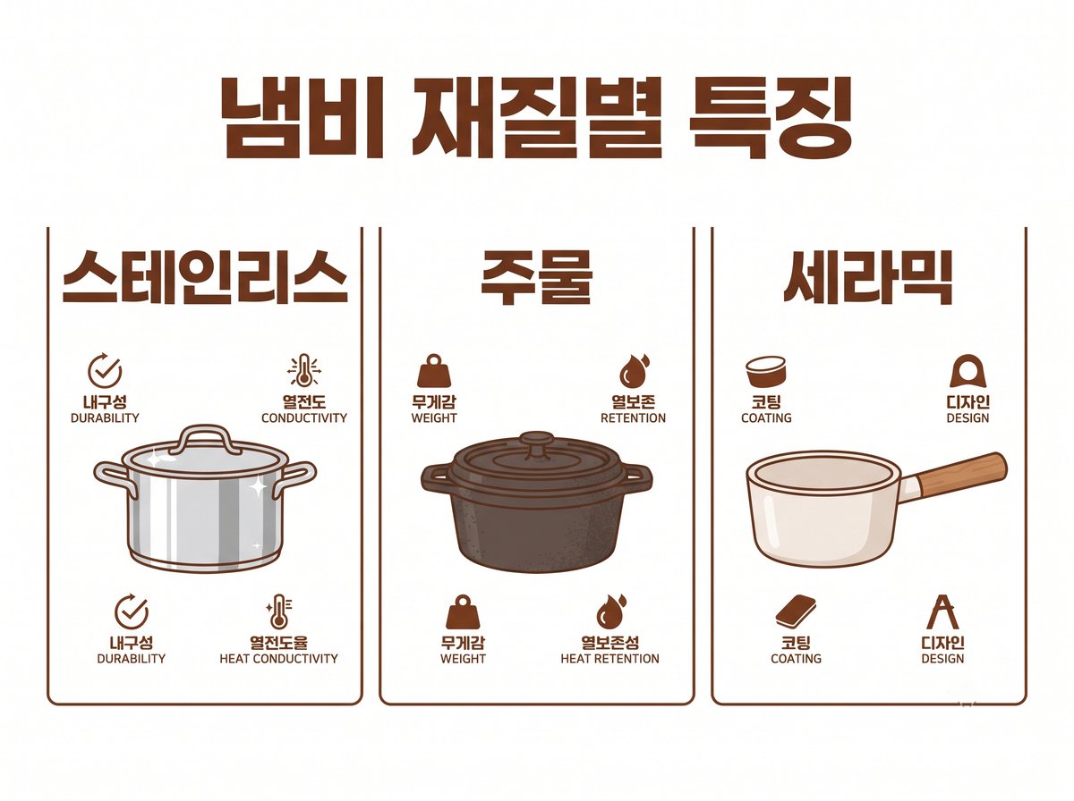 냄비 재질별 특징 스테인리스 주물 세라믹 비교