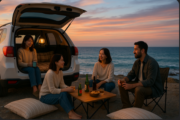 일본 해변가에서 차박하기