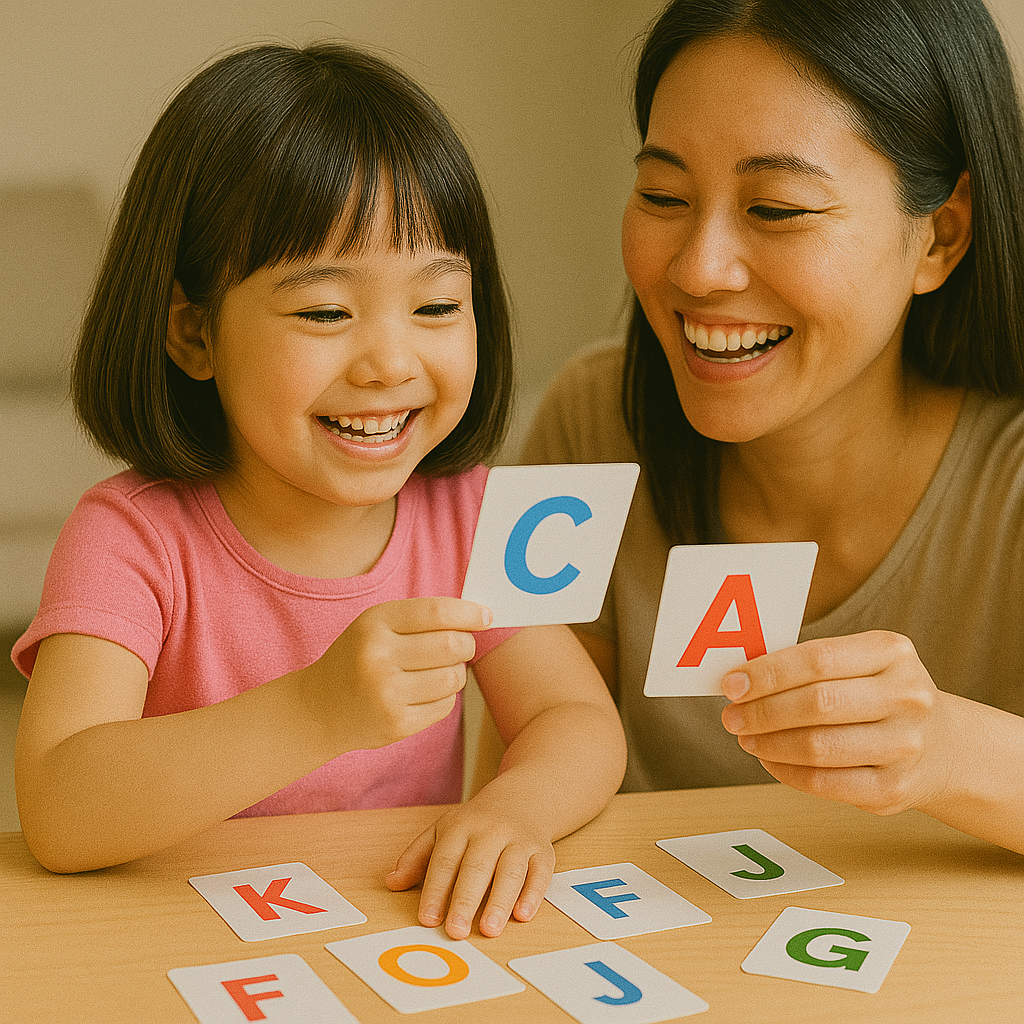 엄마와 영어공부하는 여자아이
