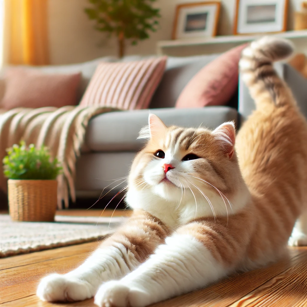 기지개를 켜며 기분 좋아하는 고양이