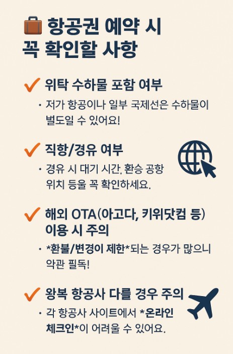 항공권 예약 시 주의사항과 체크리스트 인포그래픽