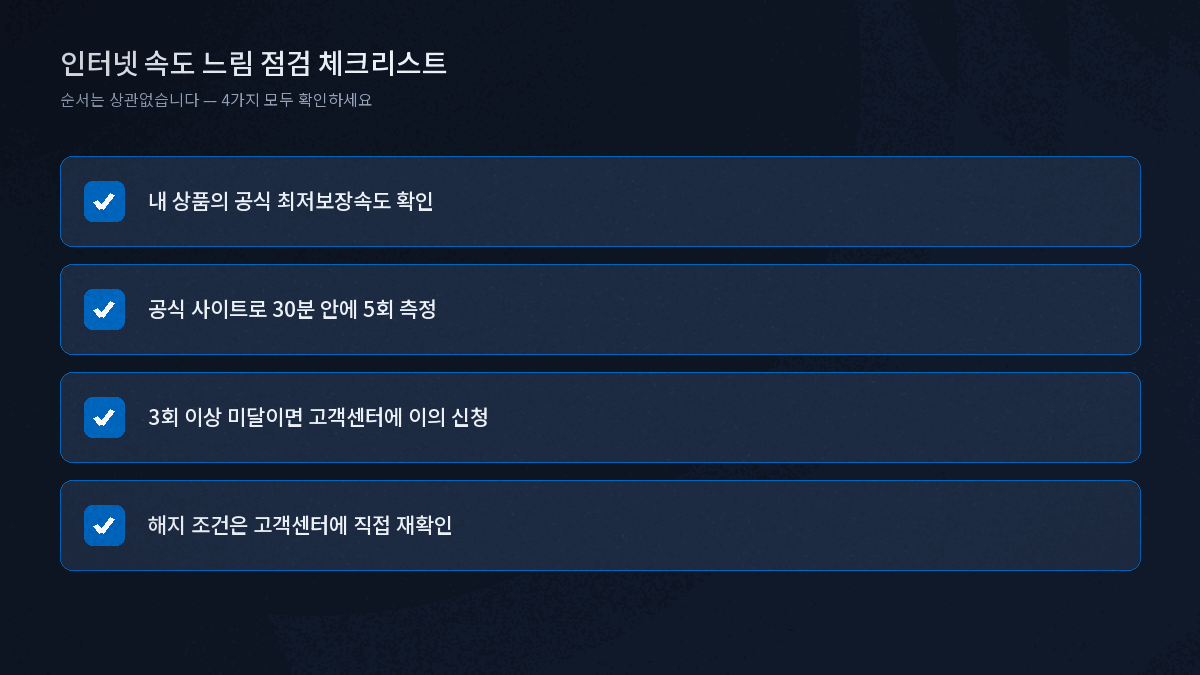 인터넷 속도 느림 계약속도 미달 확인 요금감면 신청 체크리스트