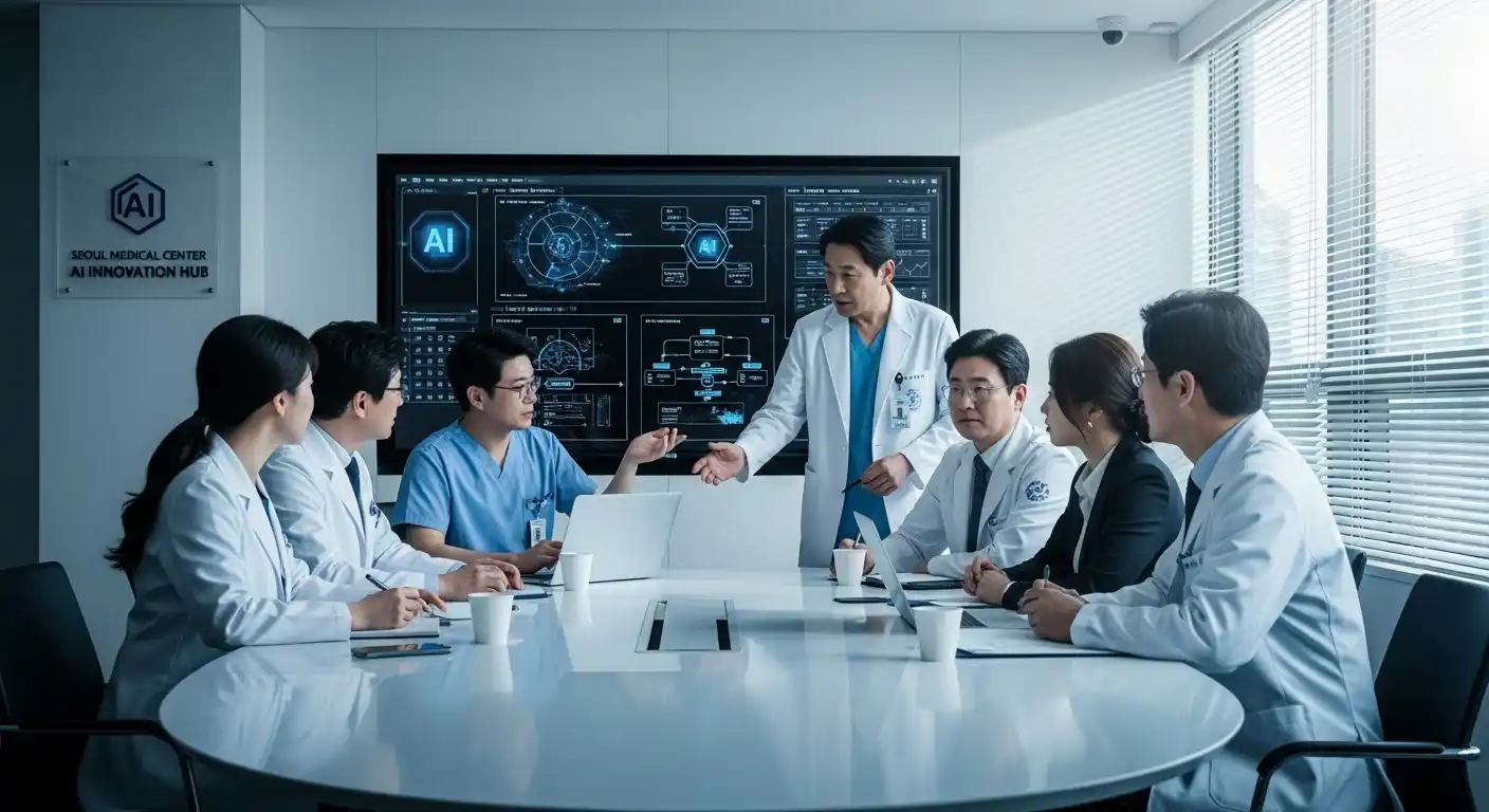 <img src="hospital_experts_discussing_ai_adoption_strategy.webp" alt="AI 도입 전략을 논의하는 병원 전문가들의 장면입니다. 이미지 입니다">