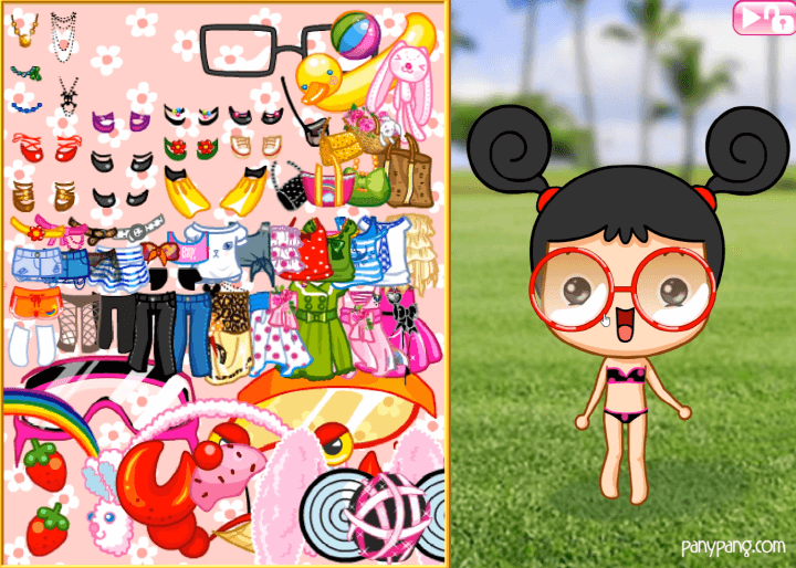 귀여운-파니팡-옷입히기-플래시게임-플레이-파니팡이-빨간색-안경을-착용한-화면