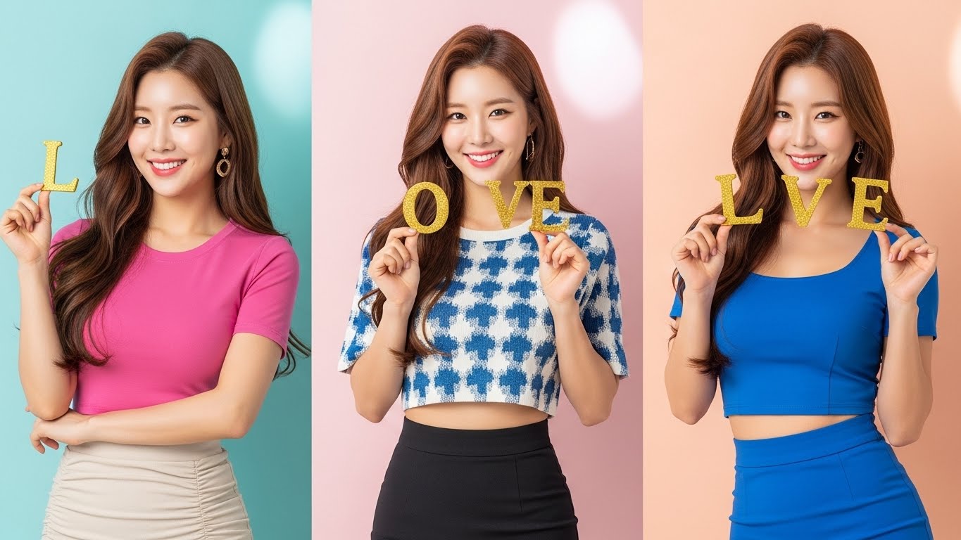 금으로 된 문자를 들고있는 여성들