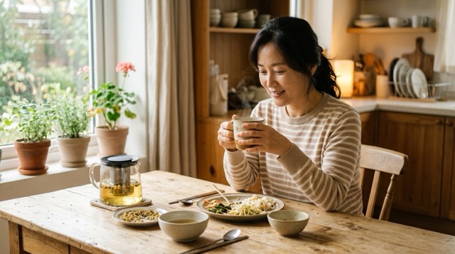 식후 캐모마일차와 소화 불편