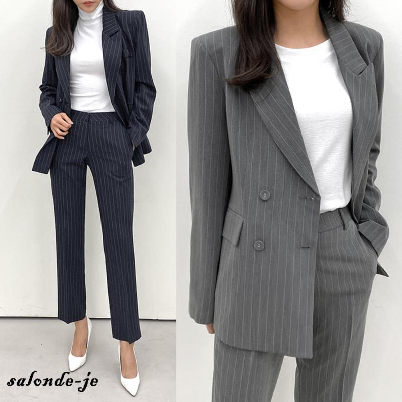 여성정장 세트 스트라이프 투피스 셋업 수트 여자세미정장