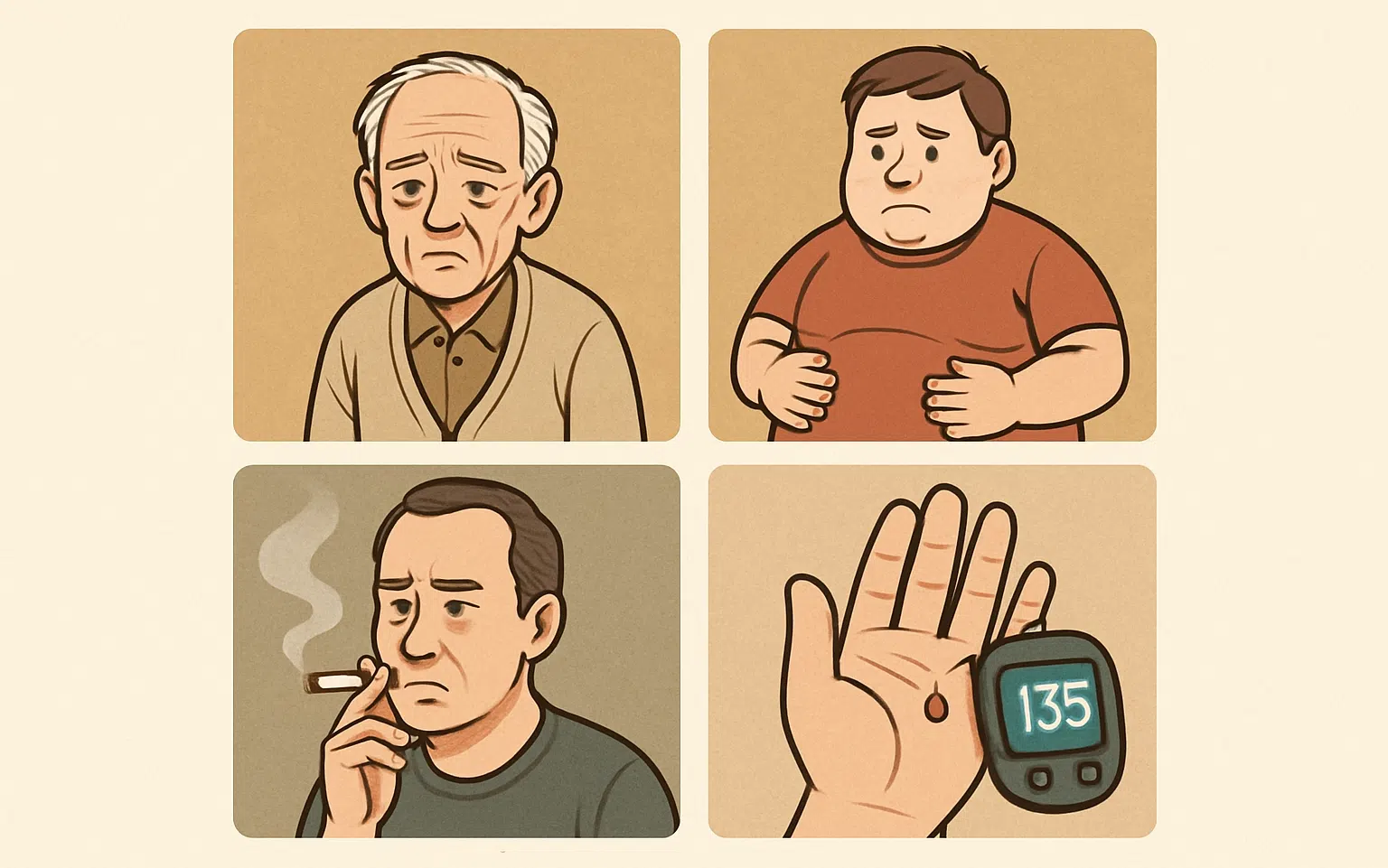 노화, 비만, 흡연, 당뇨