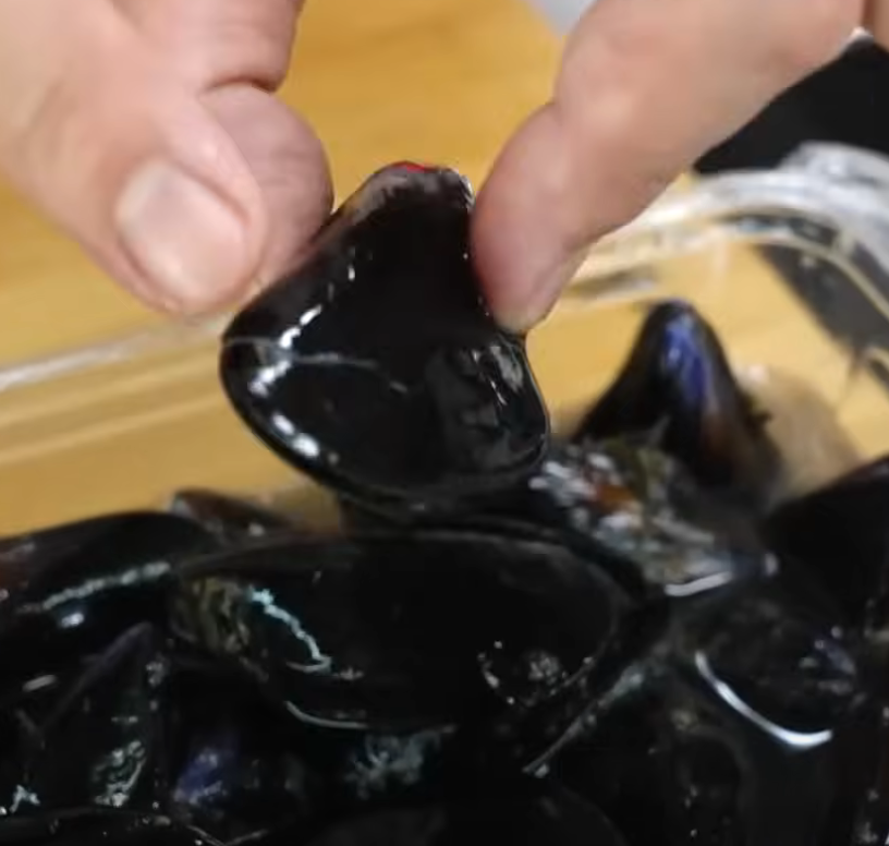 깨져서 금이 가 있는 홍합