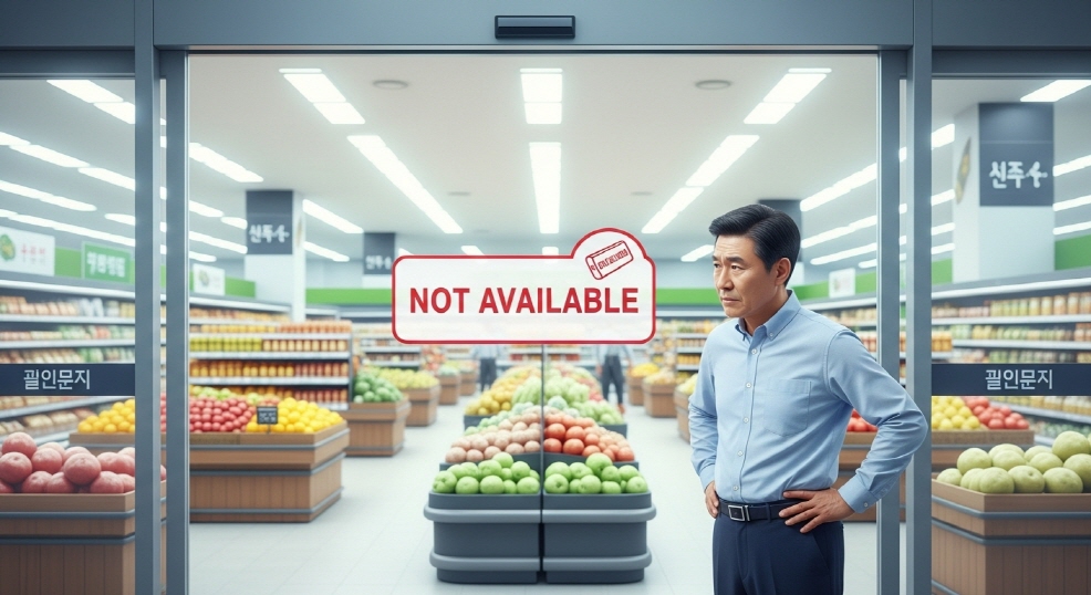 대형마트 앞에 ‘사용불가’ 스티커가 붙은 가상 연출