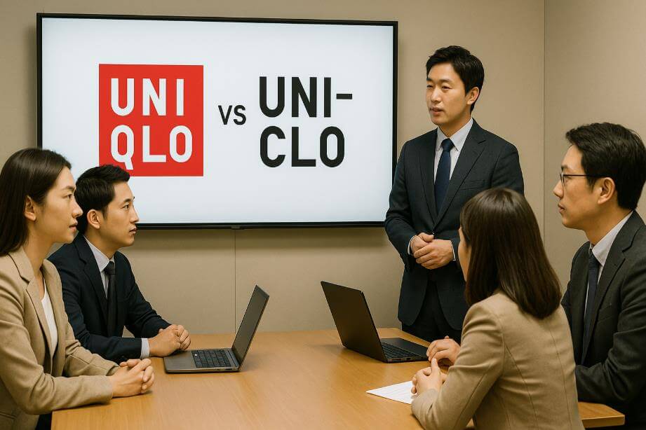 UNIQLO·UNI-CLO 비교하며 전략 논의 장면