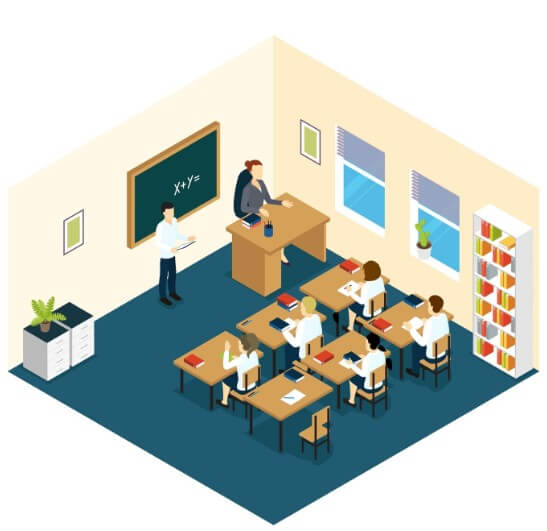 교실에서 교육하고 있는 모습