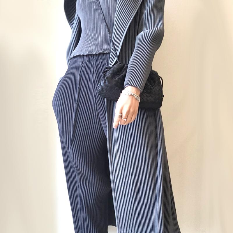 플리츠 주름 도톰한 슬림핏 아이보리 민트 베이직 정장 일자바지