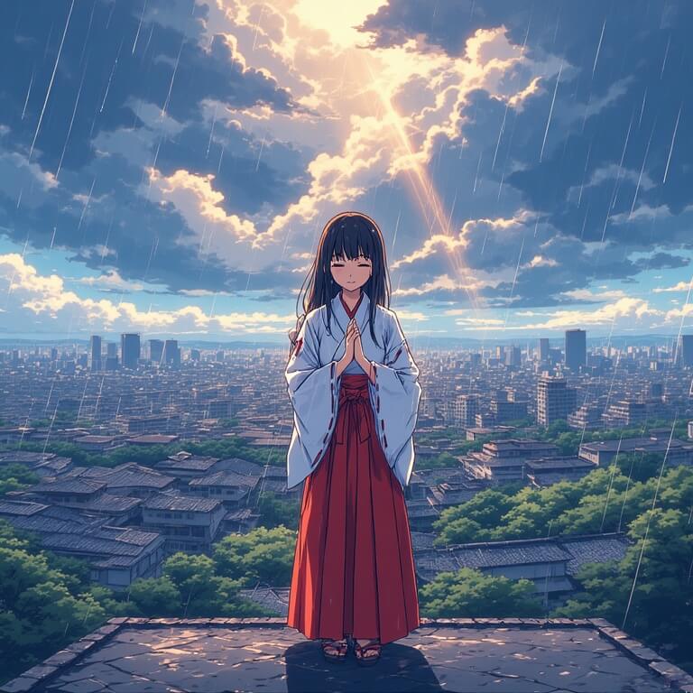 무녀의 전통의식 관련 일러스트