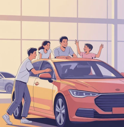 중고차를 구경하는 사람들 모습