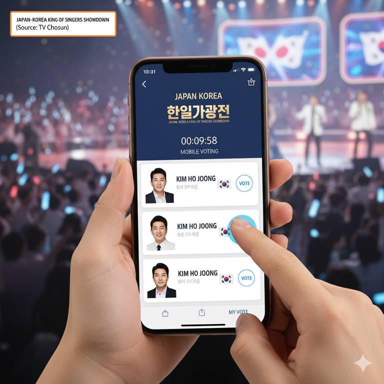 ▲ 모바일 앱을 통한 '한일가왕전' 투표 예시 (출처: TV 조선)
