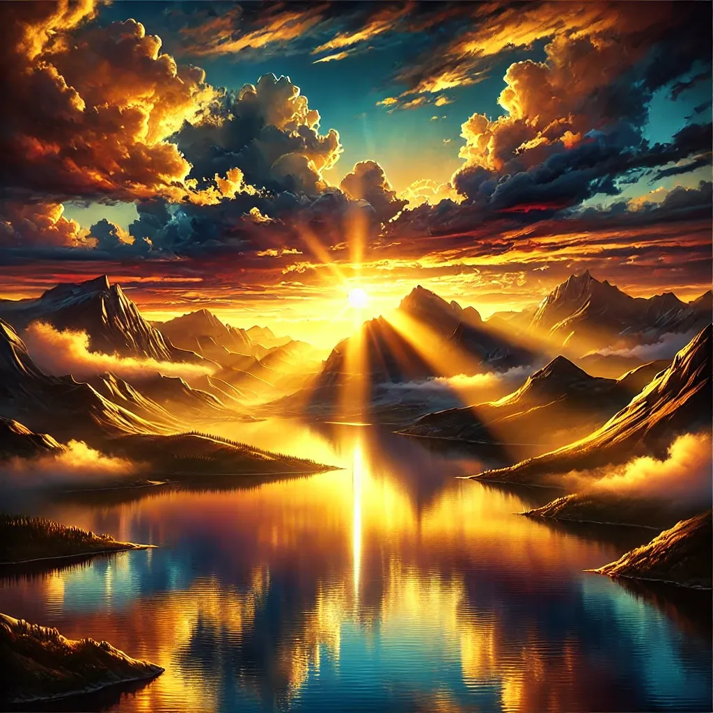 해돋이-산맥-호수-따뜻한-아침-풍경