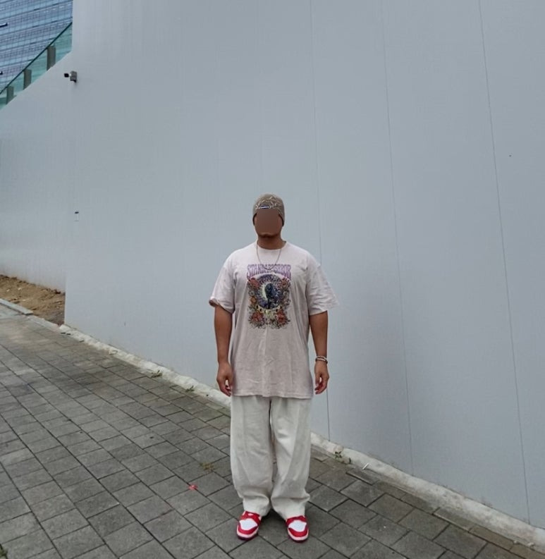 데일리룩('26. 9. 12.)팍스 브랜치 자카드 비니, 스탠다드에러 빈티지 피그먼트 티셔츠, 무신사스탠다드 와이드 크림 벌룬팬츠, 나이키 덩크 로우 레트로 화이트 유니버시티 레드