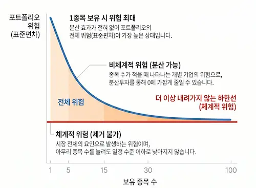 보유종목수에 따른 포트폴리오 위험의 변화 인포그래픽