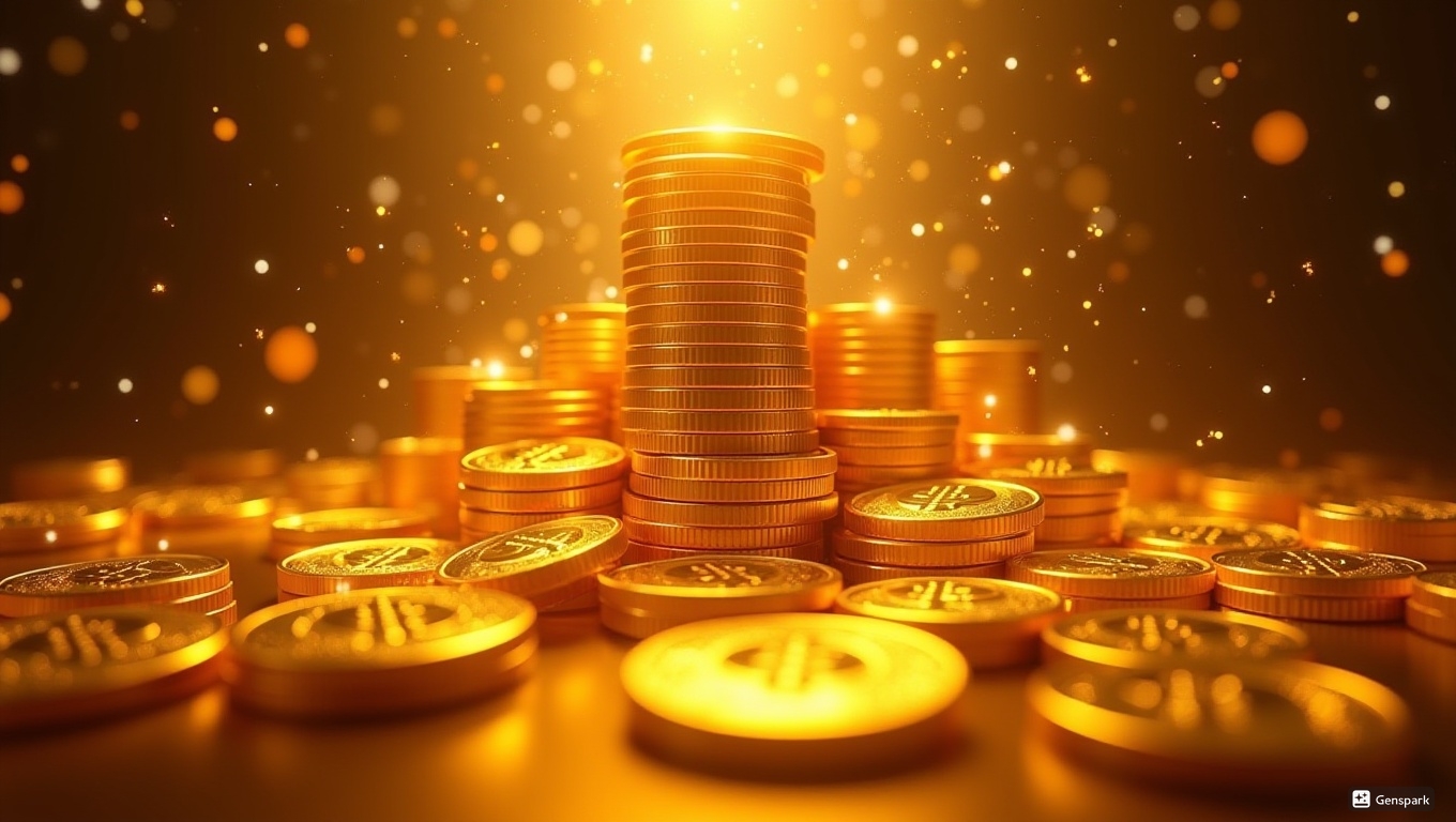 반짝이는 금화가 쌓여있는 이미지